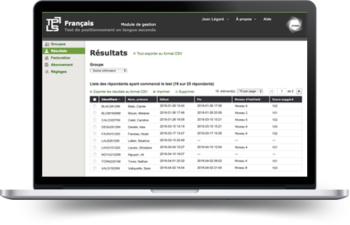 Exemple Résultat d'un test